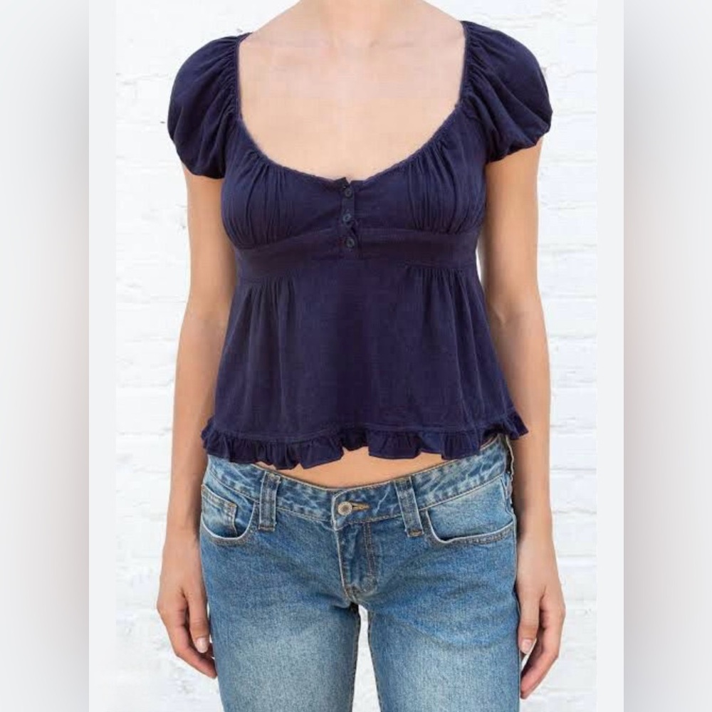 Brandy Melville Blair Navy Blue Babydoll Women's Top